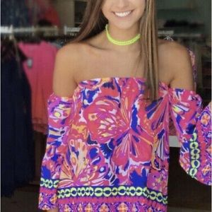 Lilly Pulitzer Sanilla Silk off the shoulder top Medium